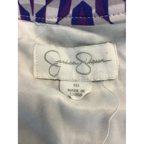 Jessica Simpson Dress Medium 10 Blue Abstract Tunic Scoop Neck 3/4 Sleeve 2570 - Picture 4 of 6